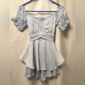 Selfie Leslie Sky Blue Pleated Romper Sz XS